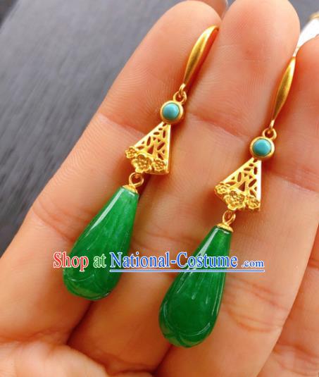 China Handmade Jade Mangnolia Earrings Traditional Cheongsam Jadeite Ear Accessories