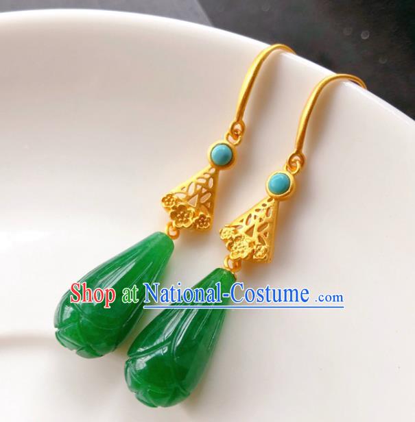 China Handmade Jade Mangnolia Earrings Traditional Cheongsam Jadeite Ear Accessories