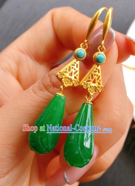 China Handmade Jade Mangnolia Earrings Traditional Cheongsam Jadeite Ear Accessories