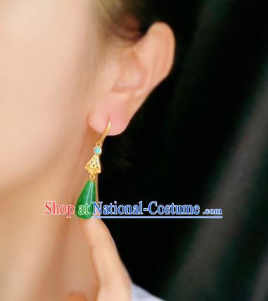 China Handmade Jade Mangnolia Earrings Traditional Cheongsam Jadeite Ear Accessories