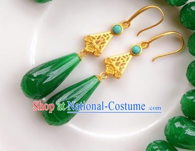 China Handmade Jade Mangnolia Earrings Traditional Cheongsam Jadeite Ear Accessories