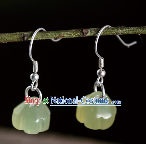 China Handmade National Jade Lotus Seedpod Earrings Traditional Cheongsam Ear Accessories