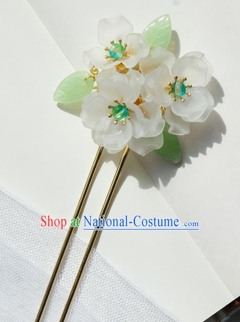 Chinese Ancient Young Lady Hairpin Traditional Hanfu Ming Dynasty White Flowers Hair Stick