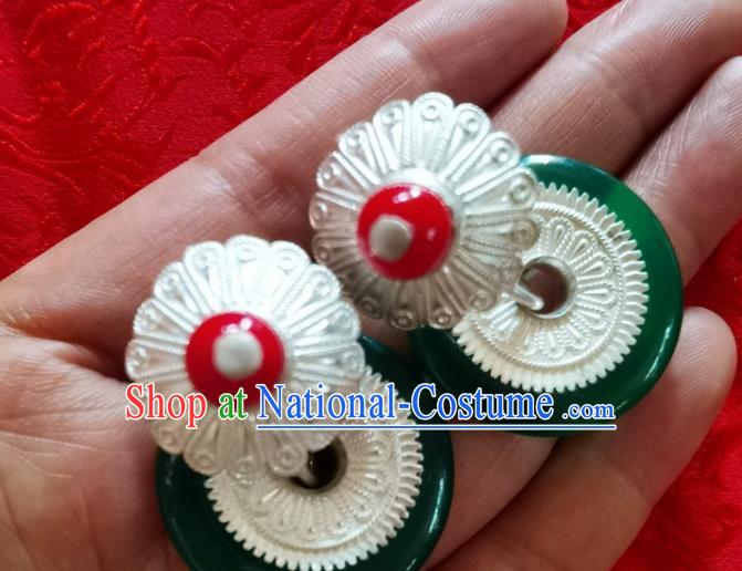 China Handmade Ethnic Folk Dance Earrings Traditional Yi Nationality Silver Ear Accessories