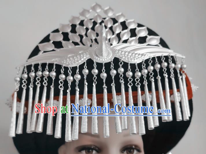 Chinese Liangshan Ethnic Silver Phoenix Headwear Traditional Yi Nationality Minority Stage Performance Hat