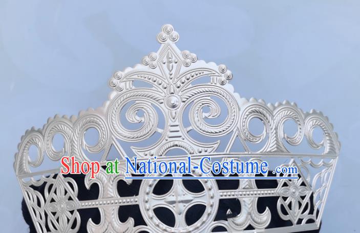 Chinese Liangshan Ethnic Folk Dance Hat Headwear Traditional Yi Nationality Wedding Silver Hair Crown