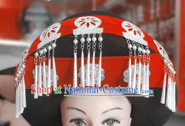 Chinese Liangshan Ethnic Female Tassel Headwear Traditional Yi Nationality Wedding Bride Tassel Hat