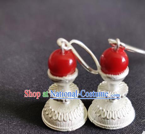 China Traditional Yi Nationality Ear Accessories Handmade Liangshan Ethnic Bride Silver Earrings