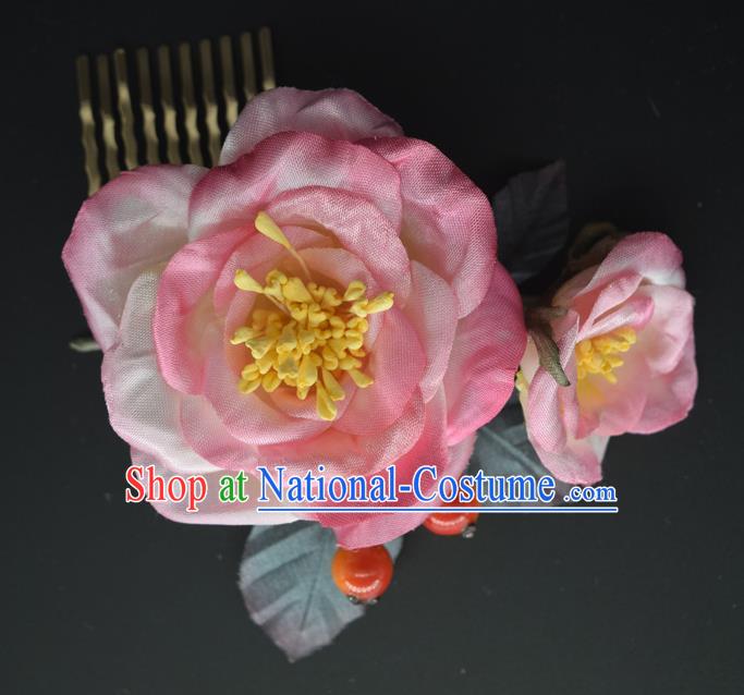 Chinese Traditional Cheongsam Hair Accessories Hanfu Hair Comb Handmade Pink Silk Peony Hairpin