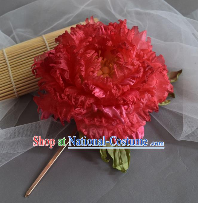 Chinese Traditional Tang Dynasty Hair Accessories Handmade Ancient Imperial Concubine Red Peony Hairpin