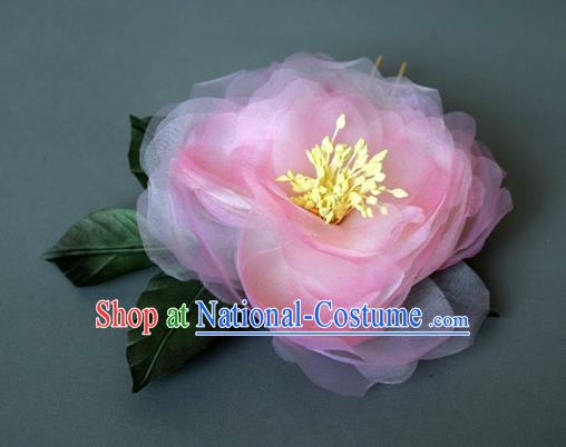 Chinese Ancient Imperial Concubine Pink Silk Peony Hairpin Traditional Tang Dynasty Princess Hair Stick