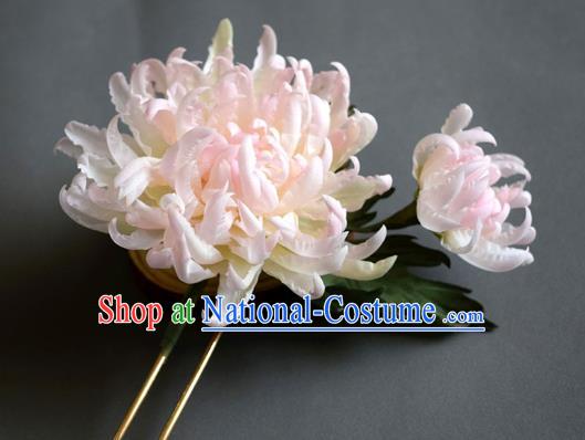 Chinese Ancient Princess Hairpin Traditional Tang Dynasty Pink Chrysanthemum Hair Stick