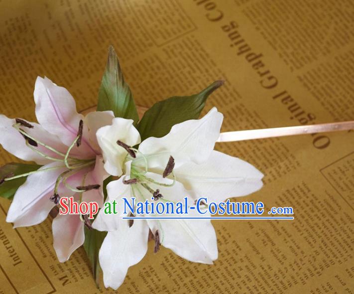 Chinese Traditional Hanfu Hair Stick Handmade Ancient Princess Lily Flowers Hairpin