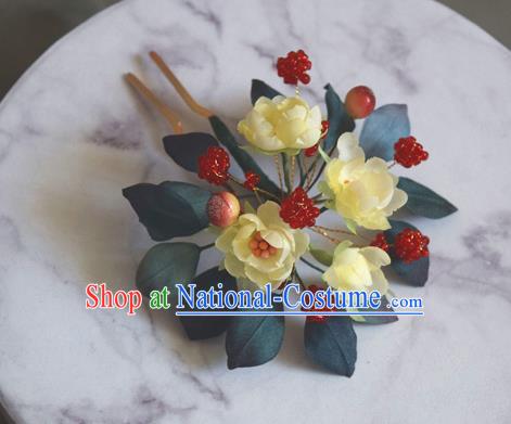 Chinese Handmade Ancient Princess Yellow Jasmine Flower Hairpin Traditional Cheongsam Hair Stick Accessories