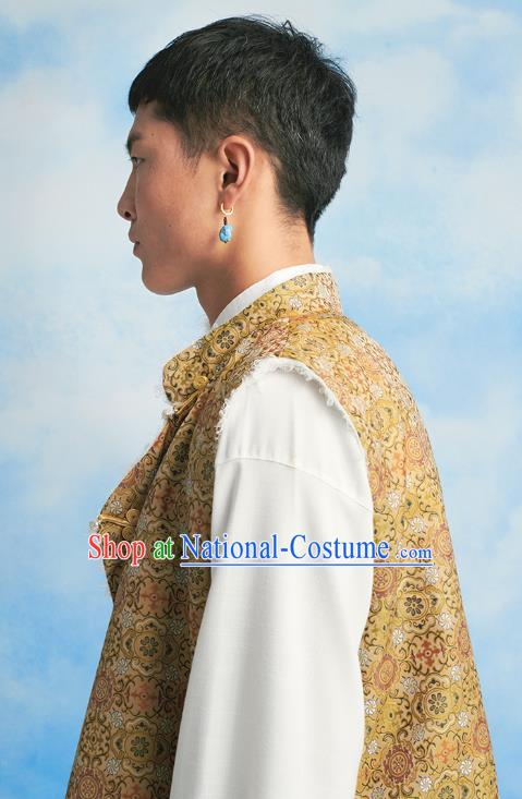 Chinese Zang Nationality Waistcoat Clothing Tibetan Ethnic Male Yellow Brocade Vest