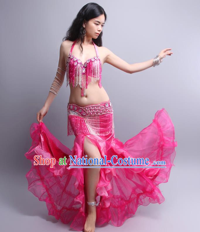 Indian Traditional Belly Dance Performance Rosy Sexy Tassel Outfits Asian Raks Sharki Oriental Dance Clothing