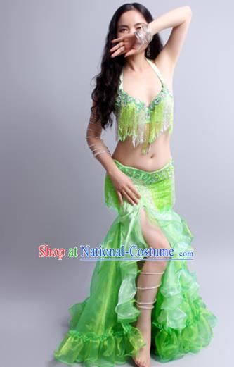 Asian Raks Sharki Oriental Dance Sexy Clothing Indian Traditional Belly Dance Performance Green Tassel Outfits