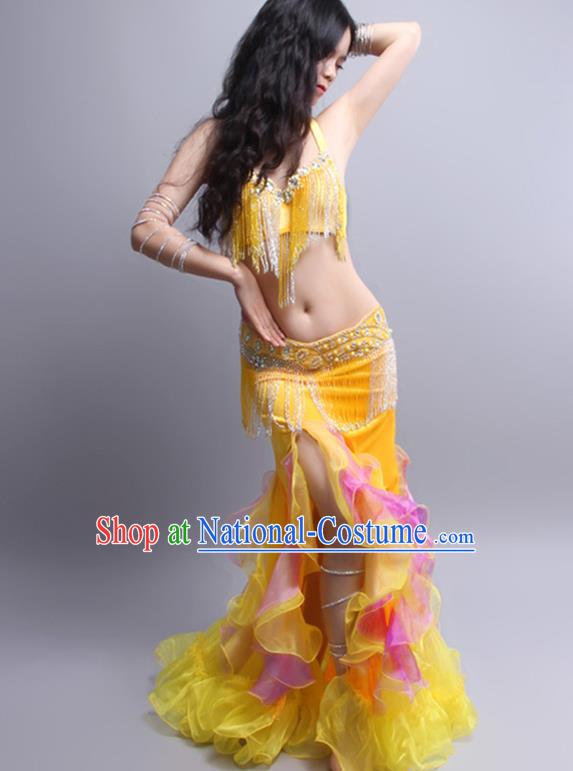 Asian Indian Oriental Dance Performance Sexy Clothing Traditional India Belly Dance Raks Sharki Yellow Outfits