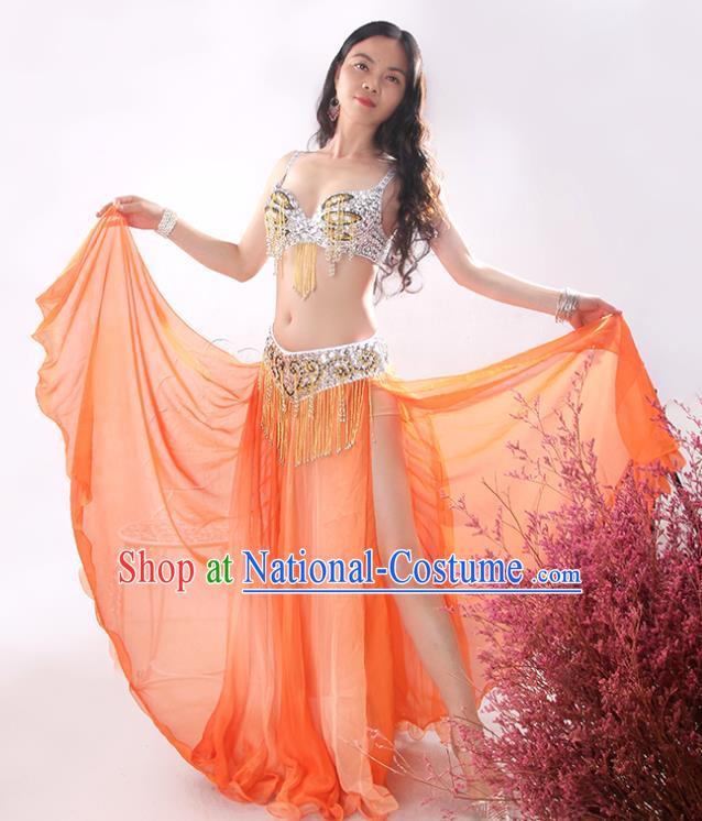 Asian Indian Belly Dance Performance Clothing Traditional India Raks Sharki Bra and Orange Skirt Outfits