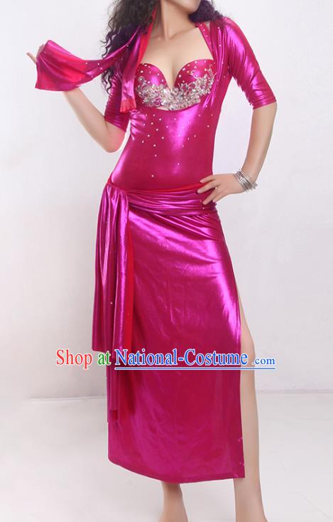 Asian Oriental Dance Rosy Bra and Robe Outfits India Traditional Belly Dance Stage Clothing