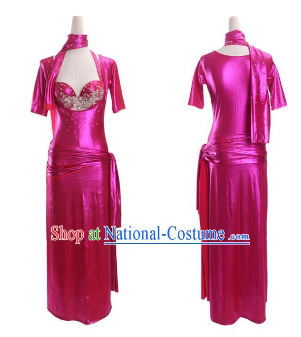 Asian Oriental Dance Rosy Bra and Robe Outfits India Traditional Belly Dance Stage Clothing