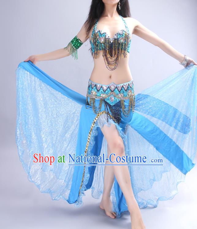 India Belly Dance Bra and Skirt Asian Indian Raks Sharki Dance Clothing Traditional Oriental Dance Blue Outfits