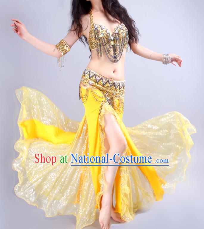 Asian Indian Raks Sharki Dance Clothing Traditional Oriental Dance Yellow Outfits India Belly Dance Bra and Skirt