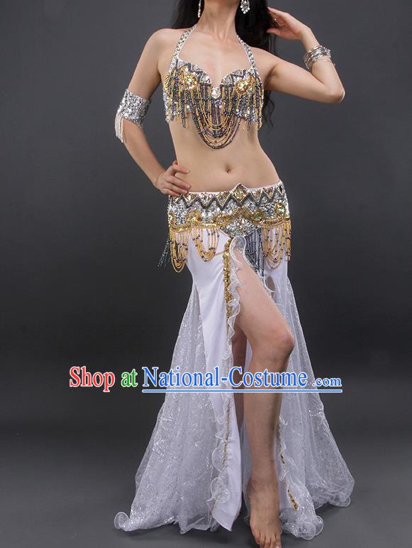 Asian Indian Raks Sharki Dance Clothing Traditional Oriental Dance White Outfits India Belly Dance Bra and Skirt