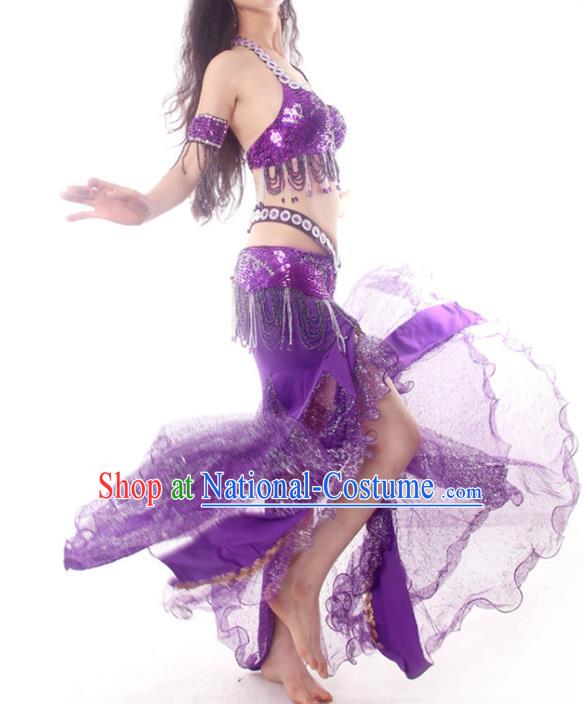 Asian Indian Raks Sharki Dance Fashion Traditional Oriental Dance Costume India Belly Dance Beads Tassel Purple Bra and Skirt