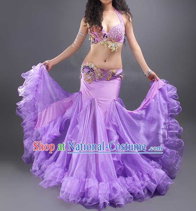 Traditional Indian Raks Sharki Stage Performance Bra and Skirt Asian India Belly Dance Oriental Dance Violet Outfits Costume