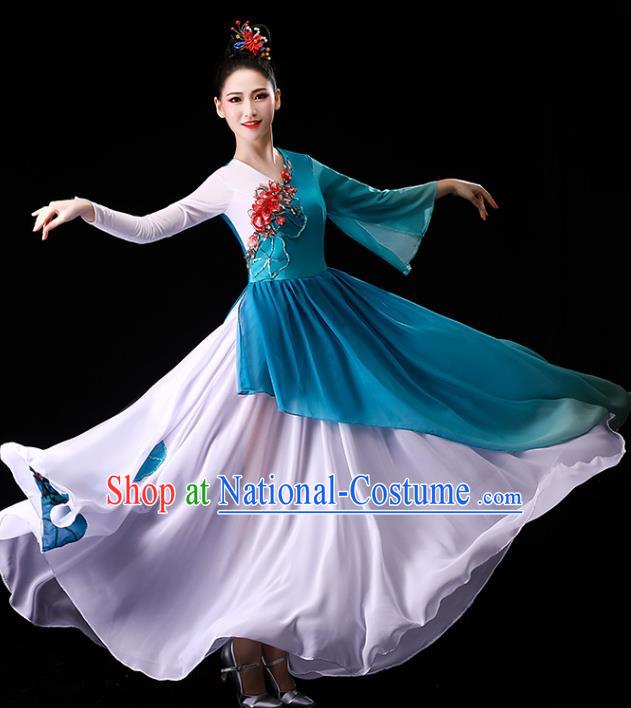 China Traditional Palace Fan Dance Clothing Classical Dance Umbrella Dance Blue Dress