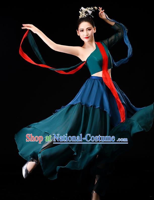 China Classical Dance Clothing Fan Dance Opening Dance Deep Green Outfits