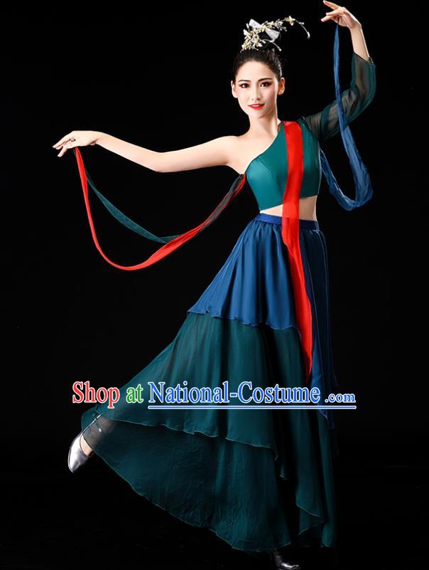 China Classical Dance Clothing Fan Dance Opening Dance Deep Green Outfits