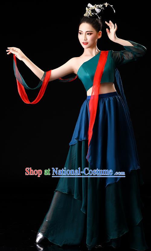 China Classical Dance Clothing Fan Dance Opening Dance Deep Green Outfits