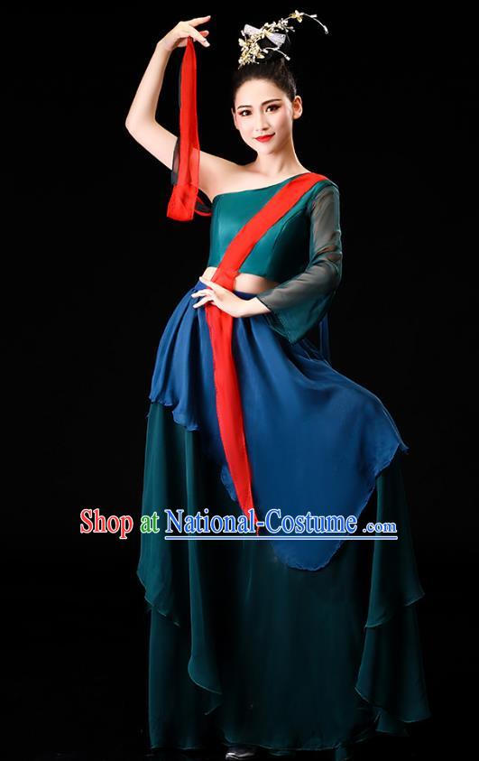 China Classical Dance Clothing Fan Dance Opening Dance Deep Green Outfits