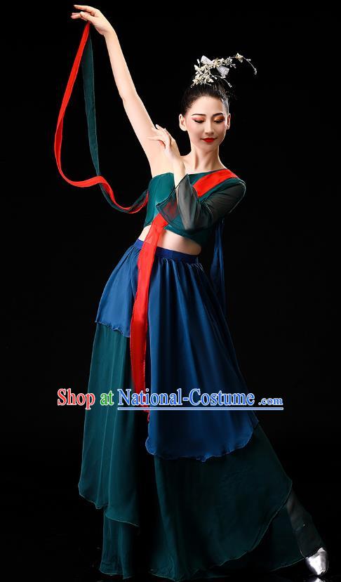 China Classical Dance Clothing Fan Dance Opening Dance Deep Green Outfits