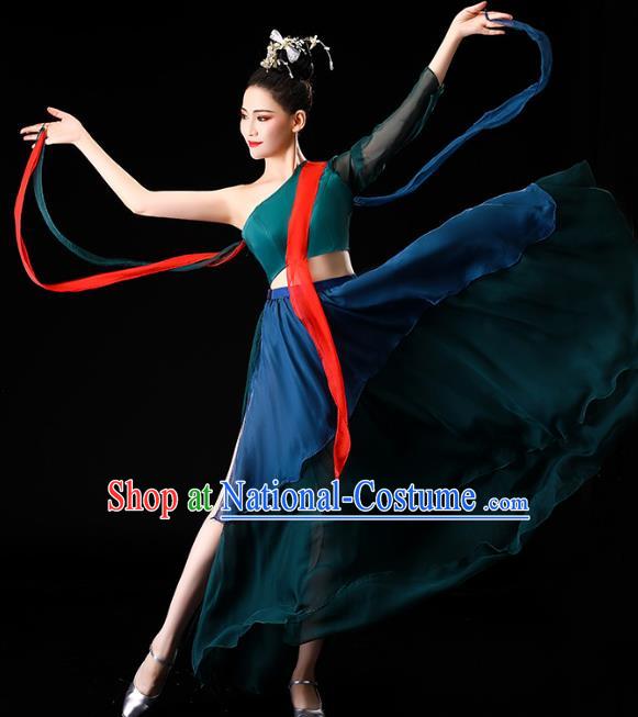 China Classical Dance Clothing Fan Dance Opening Dance Deep Green Outfits