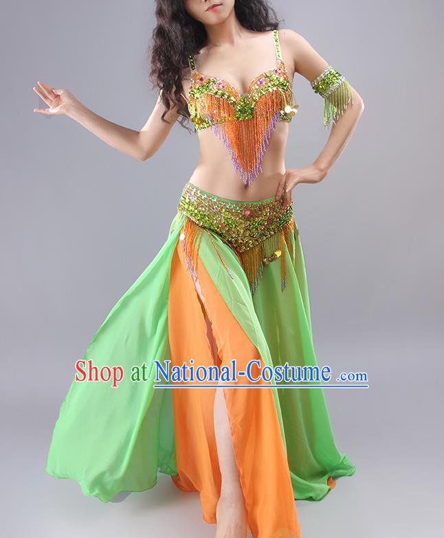 Traditional India Raks Sharki Bra and Green Skirt Outfits Asian Indian Belly Dance Clothing