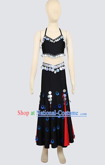 Chinese Children Folk Dance Black Outfits Classical Dance Dai Ethnic Dance Clothing