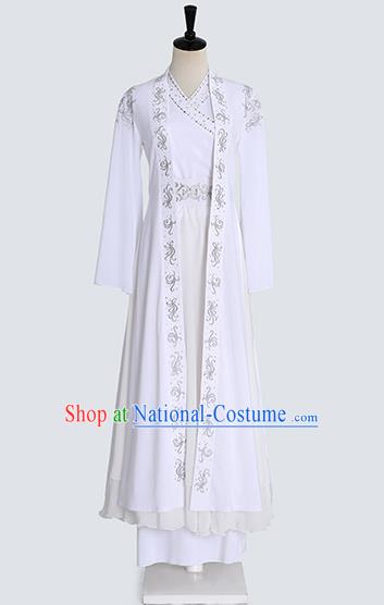 Chinese Stage Performance Clothing Classical Dance White Chiffon Outfits for Men