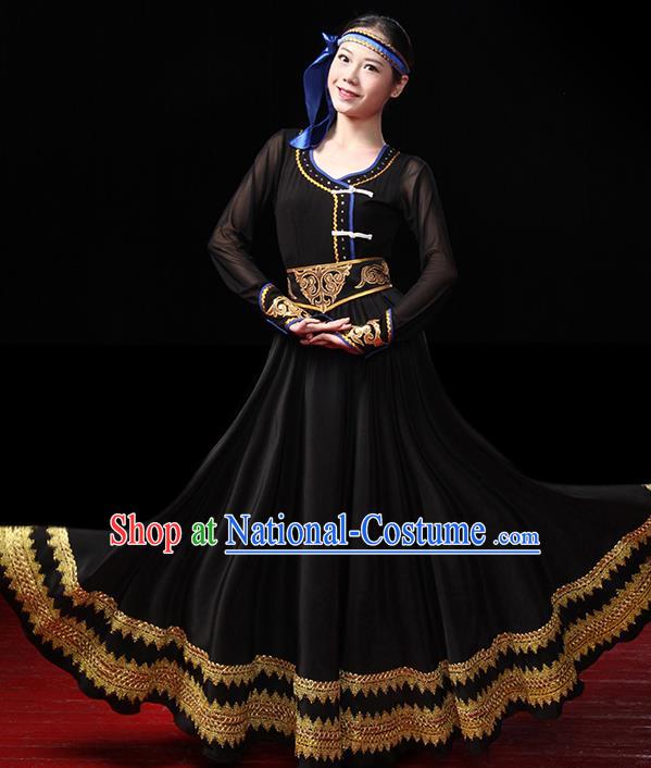 China Traditional Mongol Ethnic Stage Performance Clothing Mongolian Nationality Black Dress Outfits