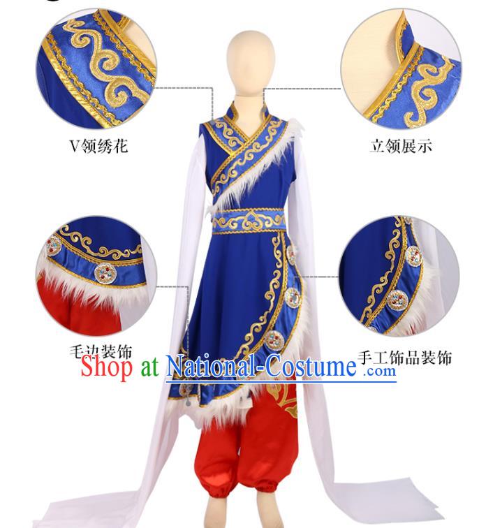 Chinese Tibetan Dance Clothing Nationality Folk Dance Stage Performance Blue Outfits for Men