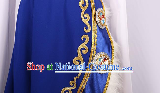 Chinese Tibetan Dance Clothing Nationality Folk Dance Stage Performance Blue Outfits for Men