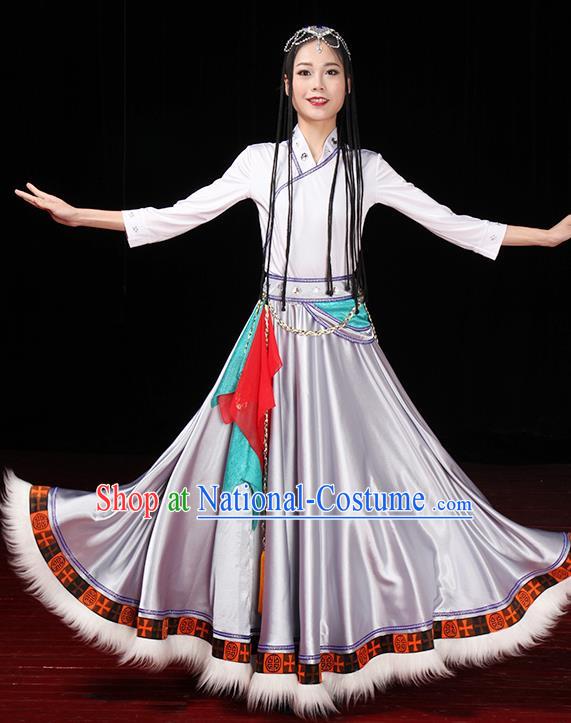 China Traditional Zang Ethnic Folk Dance Clothing Tibetan Nationality Stage Show Dress Outfits