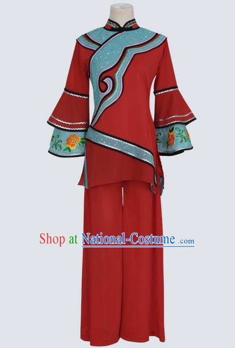 Chinese Fan Dance Yangko Stage Performance Clothing Folk Dance Red Blouse and Pants Outfits