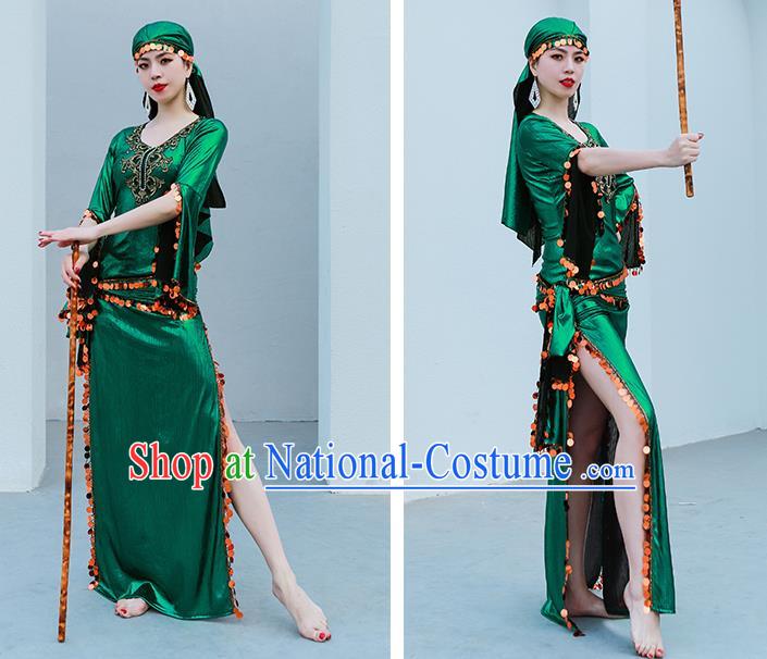 Indian Traditional Oriental Dance Green Robe Asian Raks Sharki Belly Dance Stage Performance Costume