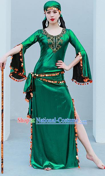 Indian Traditional Oriental Dance Green Robe Asian Raks Sharki Belly Dance Stage Performance Costume