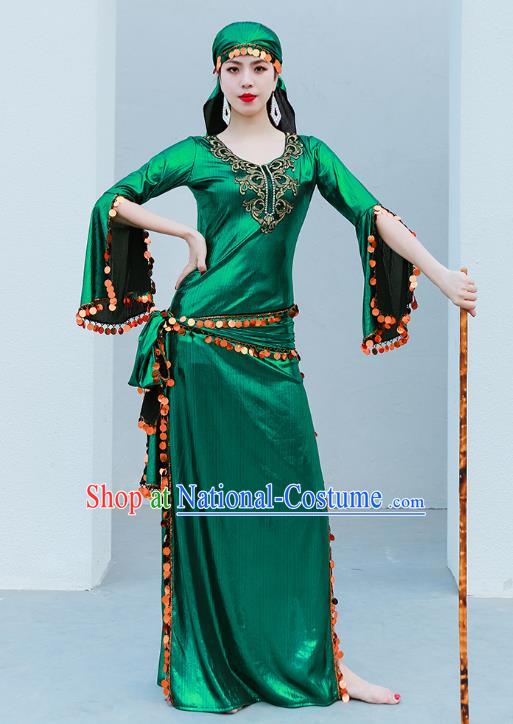 Indian Traditional Oriental Dance Green Robe Asian Raks Sharki Belly Dance Stage Performance Costume