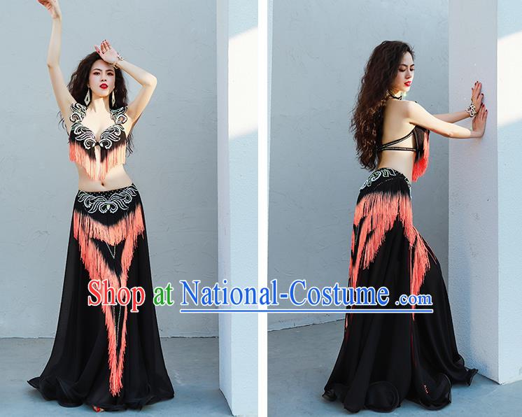 Indian Belly Dance Competition Orange Tassel Uniforms Traditional Asian Oriental Dance Stage Show Costumes