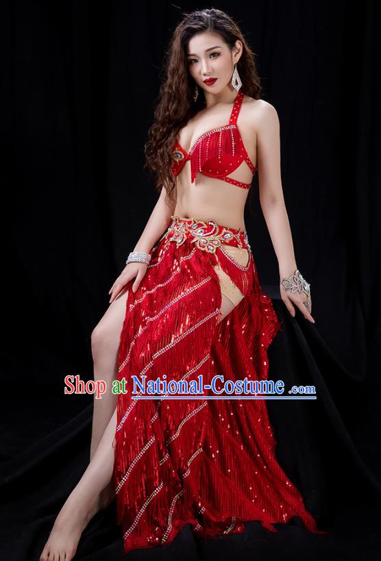 Traditional Asian Oriental Dance Group Dance Costumes Indian Belly Dance Competition Sexy Red Uniforms